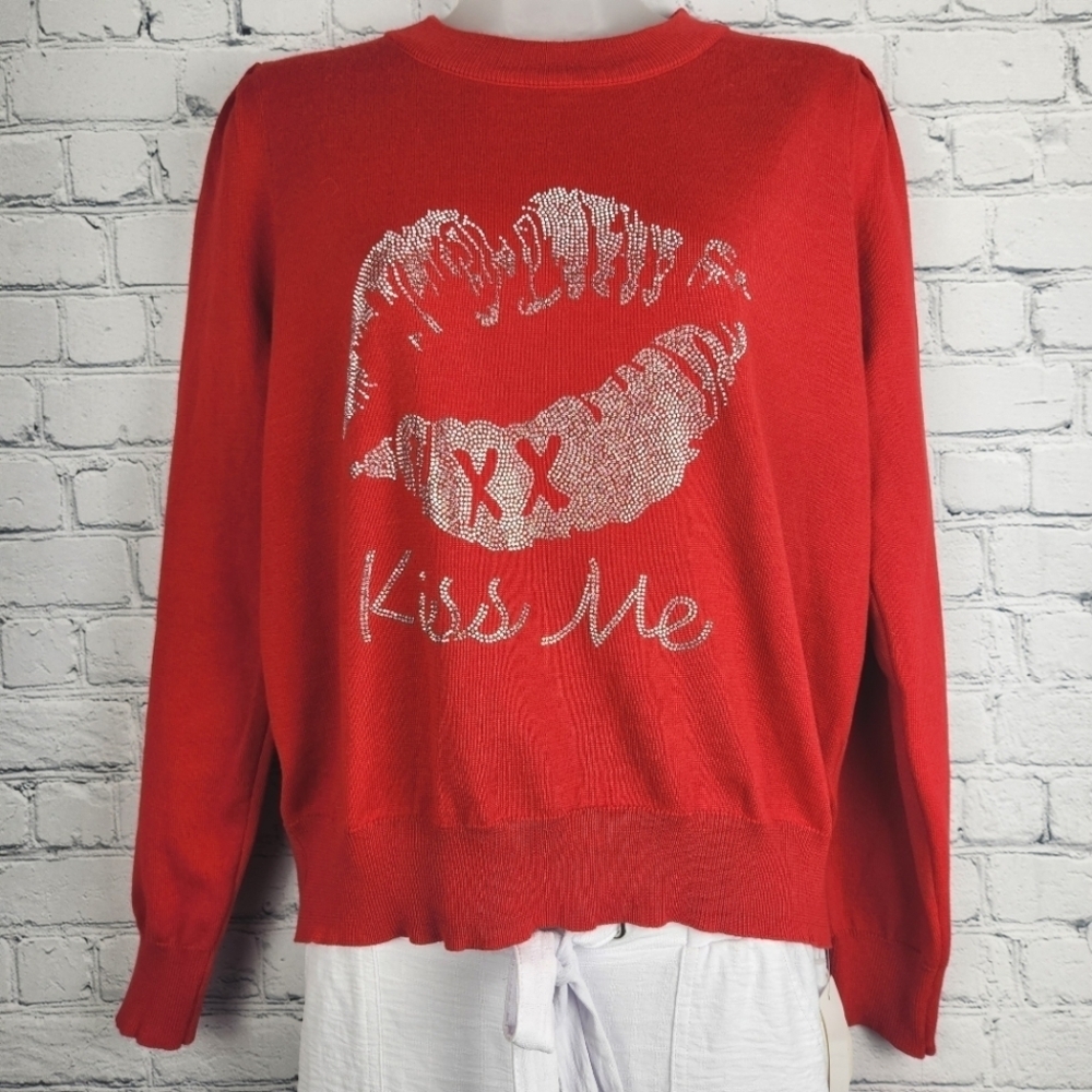 NWT Nanette Lepore Size M Red Kiss Me Sweater - Picture 5 of 6